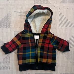 Hanna Andersson fleece line plaid hoodie 0-3 months